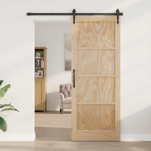 GeenYuu Puerta interior natural 93 x 211 cm de madera contrachapada y pino con mecanismo deslizante para ahorrar espacio para renovación y aplicaciones versátiles en interiores