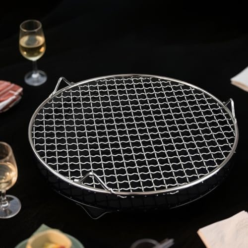 Round Stainless Steel Barbecue Grill Grate for Grilling Air Frying Roasting and Draining with Welded Structure (32cm)