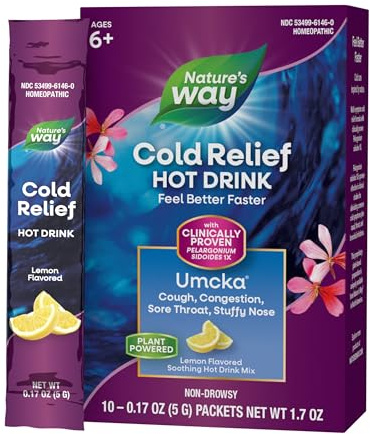 Nature's Way Umcka ColdCare Soothing Hot Drink Mix, Feel Better Faster, Clinically Proven, Lemon Flavored, 10 Packets