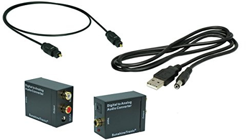 SunshineTronic Digital(Toslink/SPDIF) zu Analog(2xRCA) Audio Konverter(Sampling Raten bis zu 192kHz) + Toslink Kabel + USB-DC Kabel