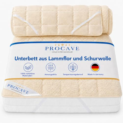 PROCAVE weiches Unterbett mit Lammflor und Schurwolle. hochwertige Matratzen-Topper. Matratzen-Schoner mit 4 Eckgummis. Matratzen-Auflage 80x190 cm