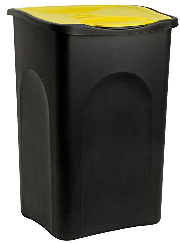 Stefanplast Mülleimer mit Deckel 50L | für Küche & Büro, Biomüll, Gelber Sack, Mülltrennung, Schwarz Gelb, Einfache Reinigung, Recycling, Abfalleimer,