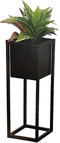 Vaso da fiori quadrato in metallo nero su un supporto rialzato vaso per piante da giardino 50 cm