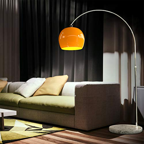 CCLIFE Lampe Lampadaire à arc salon courbée, Lampe arceau moderne en chrome Lampadaire sur pied marbre, Couleur: Orange, réglable en hauteur 145-220cm