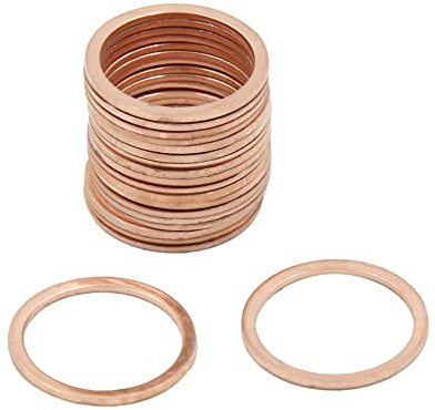 sourcing map 20 Arandelas De Cobre Planas Para Coche (Junta Sellado) | Resistencia A La Abrasión, Temperatura Y Presión, Para Tapón De Cárter, Agua, Combustible, 17x21x1mm, Aplicación Bomba