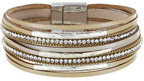 StarAppeal Armband Lederarmband mit Strass, Ketten und Schmuckelementen, Magnetverschluss Silber, Damen Armband