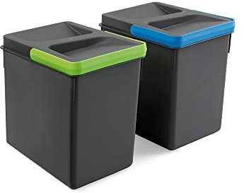 Emuca, waste sorting cut-out base, set of 2 bins height 216mm with 6 litres capacity, Grey, H 216 mm (2x6L)