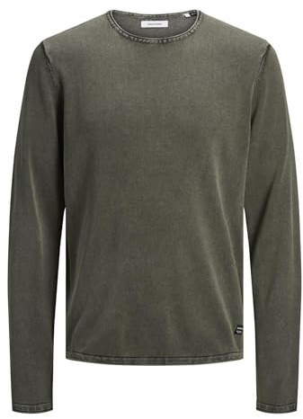 JACK & JONES Maglione da Uomo con Scollo Rotondo, Tinta Unita, con Scollo Rotondo, Oliva impolverato, L