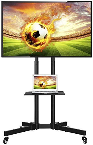 Yaheetech Universal Floor TV Stand, Mobile TV Cart on Wheels, Height Adjustable TV Trolley with 2-Tier Shelves for 32-75 inch Flat Screen
