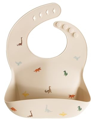 mushie Bavoir Bébé en Silicone | Bavoirs Imperméables Réglables | Bavoirs Faciles à Essuyer | 4 Tailles Réglables Avec Poches Avant Profondes | 100% Sans BPA et Phtalate | Dinosaurs