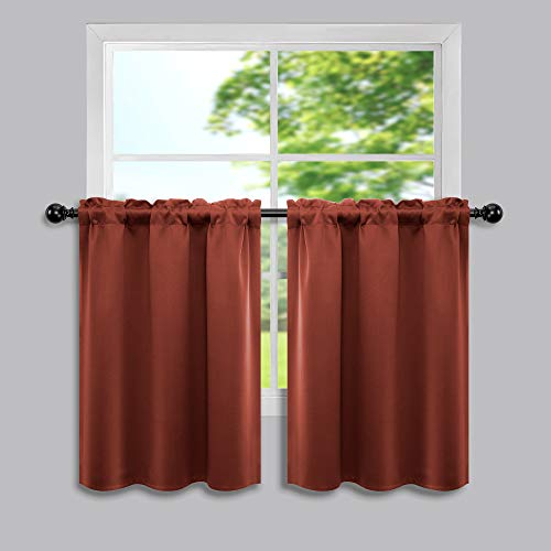 Terrakottafarbene kurze Vorhänge für Küche, 2 Paneele, Stangentasche, Thermo-Lichtblock, Verdunkelungsvorhang, für kleine Fenster, Schlafzimmer, Badezimmer, Wohnmobil, 86,4 cm lang, 76,2 cm lang