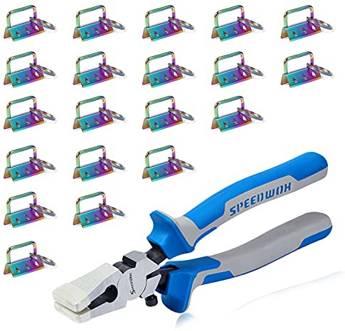 SPEEDWOX 20 pezzi 3,2 cm arcobaleno portachiavi hardware con set di pinze per portachiavi, pinze per rottura vetro da 20,3 cm con punte in gomma, ganasce piatte, hardware con anello portachiavi per