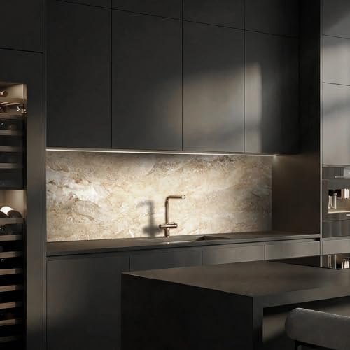 Dedeco Küchenrückwand Motiv: Marmor V3, 3mm Aluminium Alu-Platten als Spritzschutz Küchenwand Verbundplatte wasserfest, inkl. UV-Lack glänzend, alle Untergründe, 220 x 60 cm