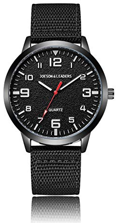 JOESON LEADERS Armbanduhr, 3ATM wasserdicht, Outdoor, sportlich elegante Unisex-Armbanduhren, Sportuhren, Quarz, mit Nylon-/Lederband, Schwarz