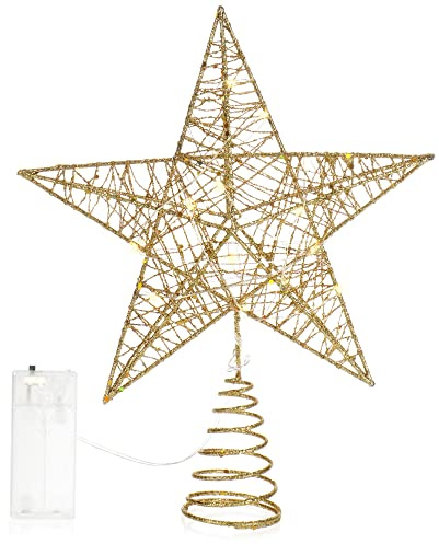 COM-FOUR® Stella decorativa a LED Natale - Stella decorativa natalizia con LED e timer - Supporto per stella di Natale con paillettes
