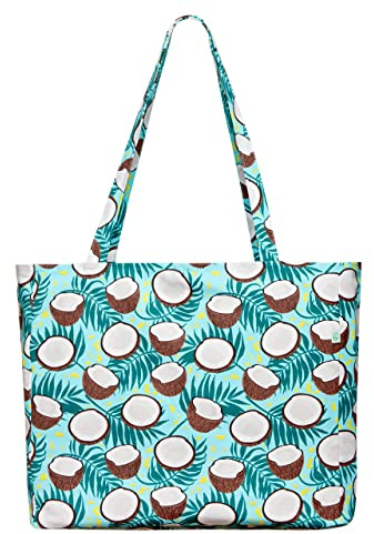 Dedoles Große Strandtasche Damen Schwimmbad Badetasche viele lustige Designs Zitronen Kokosnuss Sommer Meer Wasserabweisend Tasche, Farbe: Kokosnüsse und Palmen