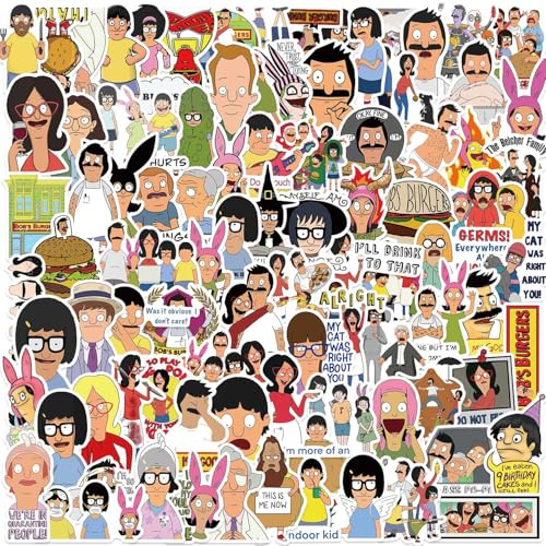 Bobs Burgers Aufkleber 100 Stück, Laptop Aufkleber Pack für Auto Gepäck Skateboard Motorrad/Jugendliche Erwachsene