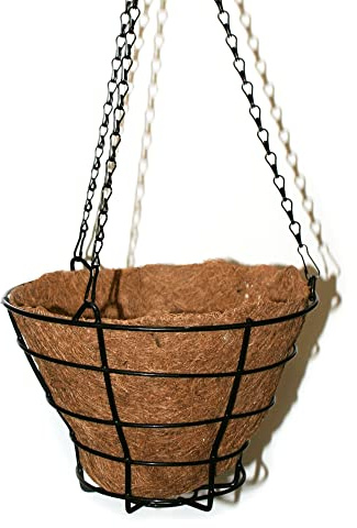 DOJA Barcelona | Schmiedeeiserne Blumenampel | Kokos Blumentopf Hängend |Durchmesser als Hängeampel | 290mm | Pack2 | Hängekorb | Hängeampel Kokosfaserkorb Outdoor/Indoor | Wand Hängetopf Garten.