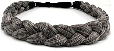 TOECWEGR Hårband, flätat 3 trådar, syntetiskt hår, flätat pannband, klassiskt tjockt elastiskt hårstycke, skönhetstillbehör (silvergrå-la)