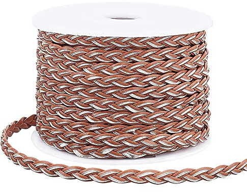 PH PandaHall 10.9 Yard Striscia di Cuoio Intrecciata 5mm 3 Strati Cordoncino Intrecciato A Mano Marrone Bolo PU Cordoncino in Pelle Piegato Piatto per Uomo Donna Bracciale Collana Fai da Te