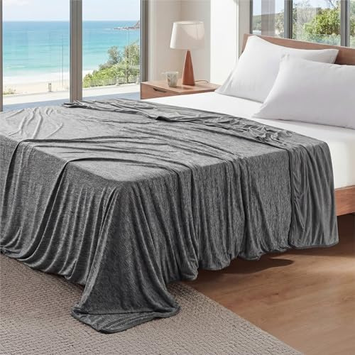 Bedsure Super Soft Cooling Blanket Queen Size, Cold Summer Blanket for Bed, Light Breathable Cooling Layer for Night Sweats Hot Flashes, Thin Cool Summer Bedding with Rayon Derived from Bamboo, 90x90
