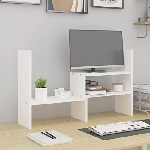 Tidyard Monitorständer Bildschirm Aufsatz Schreibtischaufsatz Bildschirmständer Monitorerhöhung Bildschirmerhöhung Massivholz Kiefer Weiß (39-72) x17x43 cm