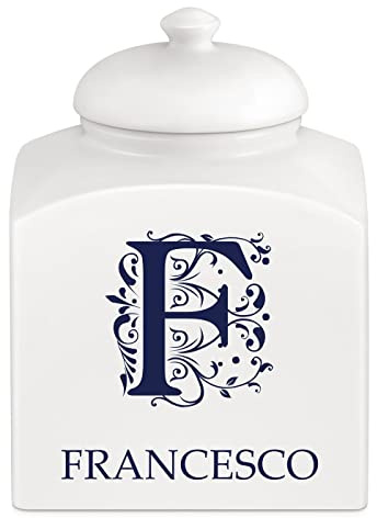 Maverton Barattolo in ceramica, stampa personalizzata, Contenitore per | Biscotti 3 L, organizer cucina ceramica, barattolo per merendine, pensiero originale per uomo, lettera miniata