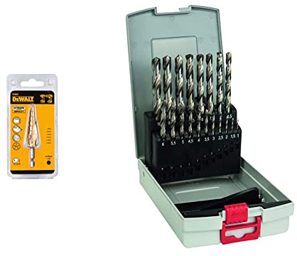 DeWalt Dewalt DT5026-QZ 4mm to 12mm Hole Enlarger Step Drill 1/4 Hex Shank & Bosch Professional 19pc. HSS-G ProBox Metal Drill Bit Set