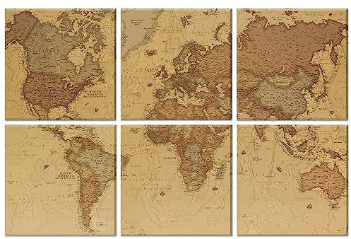 JBER Art Acoustic Panels, 6 Pack Self-Adhesive Large Wall Art Paintings for Wall Decoration, Sound Absorbing Panels for Recording Studio, Living room, Bathroom,180 x 120 cm(Ancient world map)