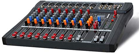 AGAATI Escritorios de Mezcla de Estudio, 6/8/12/16 Canales Mezclador de Audio Compacto Consola de Mezcla de Sonido DJ USB Amplificador de Monitor de 48 V, 8 vías