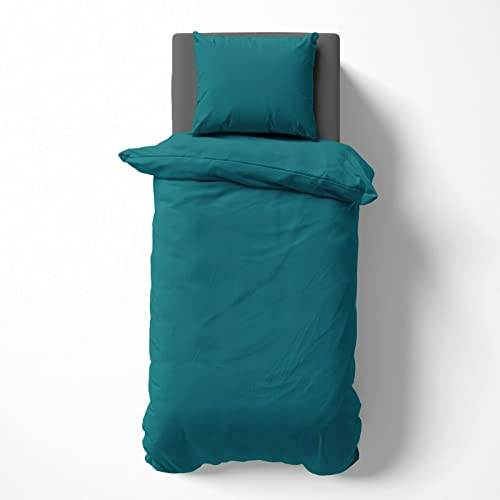 Visaggio Bettwäsche 135x200 cm Mikrofaser Uni Einfarbig Bettbezug Set mit Reißverschluss Petrol