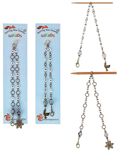 NBEADS 2 Piezas de Cadenas de Contador de Filas de Tejer, Cuentas de Número Acrílico para Tejer Ganchillo Seguimiento del Progreso del Proyecto, Apto para Agujas de hasta 3mm/6mm., Bronce Antiguo