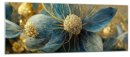 Panorama Bilder auf Glas Art Deco Blumen Elegant Glasbild 140x50cm Wandbilder Dekoration Wohnzimmer Schlafzimmer Küche Groß XXL Wanddeko Bild im Glas Wand Kunstdruck Art Modern GAB140x50-5633