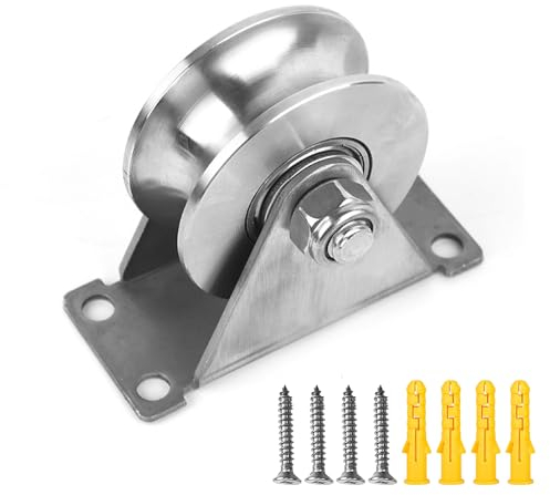 1 Stück Umlenkrollen aus Edelstahl, Umlenkrollen Stahlseile für Seile, Schwerlastrollen Heberolle U-Nut-Rollenrad mit 4 Spreizschrauben für Wäscheleine, Rolltore, Fitness