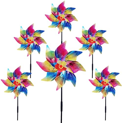 LUKDUNG 6 ruote a vento per uccelli, repellente per uccelli, girandola riflettente, per frutteto e uccelli, per balcone, decorazione da giardino