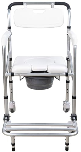 Dusch Toilettenstuhl Fahrbar Nachtstuhl,Dusch Toilettenstuhl Fahrbar Höhenverstellbar,Commode Toilet Chair for Bedroom,WC-Stuhl für Senioren Behinderte und Schwangere B