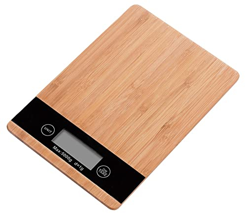GYSURYB Balance de Cuisine en Bambou, Écran LCD, Balance Numérique Jusqu'à 5 Kg, Cuisine et Design Domestique
