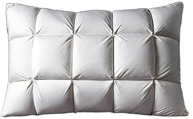 WEIWO Goose Down Pillow King Size Pinch Pleat Orthopedic Pillow for Sleeping Cotton Cover Comfortable(Black,Queen(20x30 inch))
