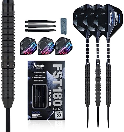 Formula Sports dartpilar med metallspets 90 % volfram ståldartpilar 3 stycken professionella steelarts i 21, 22, 23, 24 gram (9312–23 g)