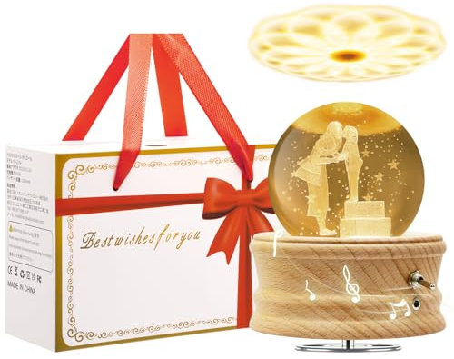 MJKOPEE Caja De Musica con Luz, 3D Bola Cristal De Caja Musica Madera Giratorio 360°, Cajas Musicales para Niño/Adultos/Día De La Madre/Cumpleaños/Regalos