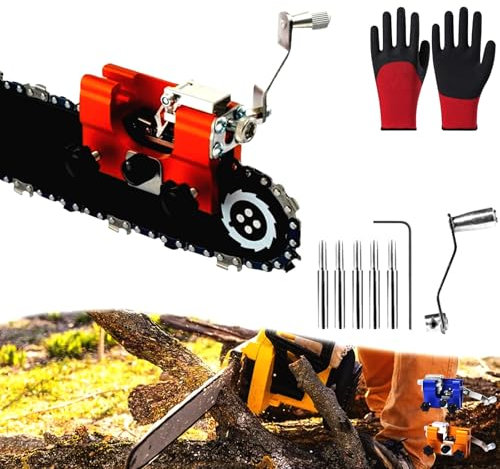 Nematyta Chainsaw Chain Sharpening Jig, Sherum Saw Sharpener, Chain Saw Sharpener Tool , Chainsaw Chain Sharpener, Portable Hand Crank Chainsaw Sharpener Set (2.8 * 2.4 * 1.2in-Yellow)