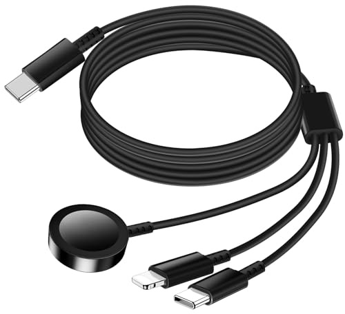 MaxRenard Watch Charger 3 in 1 Charger Cable for iPhone iPad Android Devices Wireless Charging Dock for i_Watch Series 10/9/8/7/6/5/4/3/2/SE/SE 2/Ultra/Ultra 2 (1.2m, Black)