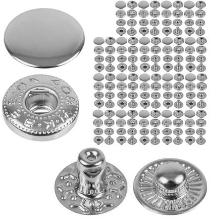 Näh-freie Druckknöpfe, Ø 15 mm, 20 Paare, in Silber, Set ohne Werkzeug, Stoffclips für DIY, Druckknopf mit Ringfeder Verschluss, Reparatur Metall Knöpfe, Ersatz Knopf Nähzubehör, Ringfederdruckknopf