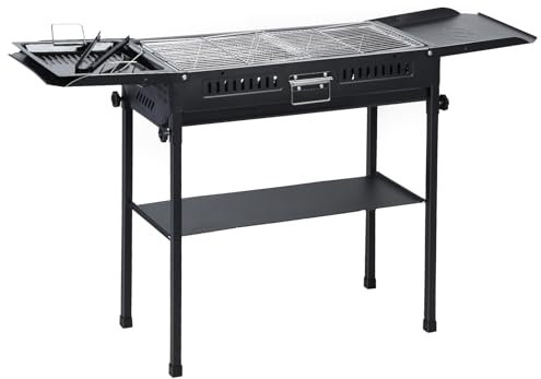 Fiauli Barbacoa de carbón grande, parrilla larga, tabla lateral plegada, barbacoa de camping para jardín, patio trasero, fiesta, picnic, cocina al aire libre 1 juego