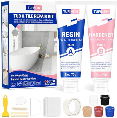 Kit Riparazione Vasca da Bagno 140g, TUFINEIN Lavandino Doccia Bacino Piastrella Foro, Crepa, Fessure Kit Riparazione Ceramica Smalto Porcellana