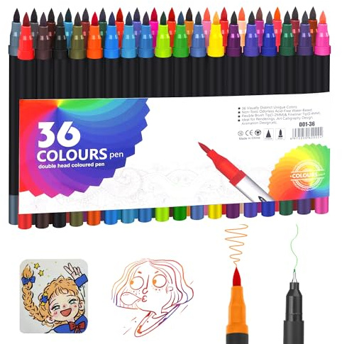 JOYIT 36 Farben Filzstifte Kinder, Aquarellstifte mit Zwei Spitzen, Brush Pen Set, Pinselstifte und Fineliner Set für Geschenk Mädchen, Kinder, Zum Ausmalen, Zeichnen, DIY, Journaling, Scrapbooking