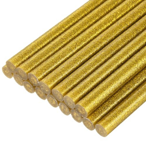 QUARKZMAN 16 Stück Heißklebestifte 11mm x 200mm Mini Heißklebesticks Heißklebepistole Heißkleber Klebestifte Glue Kleberstoff für Repartur Bastel Dekoratiion DIY Handwerk Glitter Gold