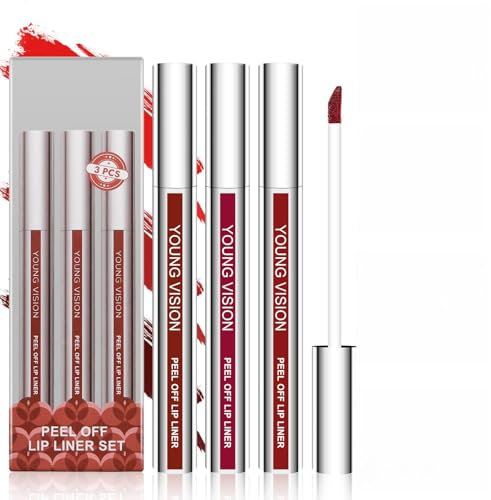 LOPHE Peel Off Lip Stain Set, 3 Farben Lipliner Tattoo Wasserfest und Langanhaltender, Lip Liner Set Lippenstift Matte, Hohe Farbwiedergabe(B)