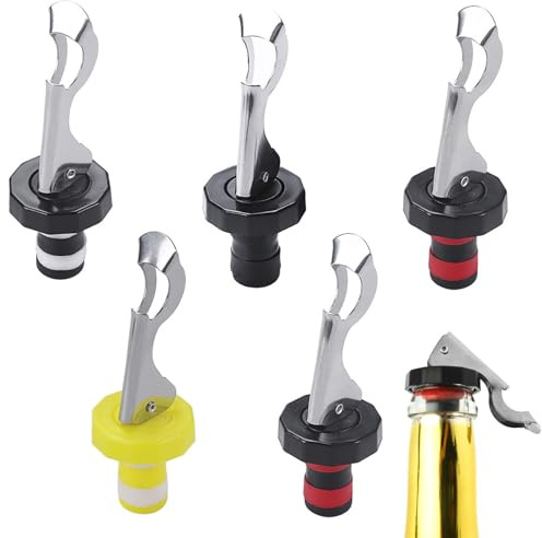 5 Pack Wine Bottle Stoppers Lever-Arm for Wine Beverage Sealed Leak-Proof | Bottle Stopper Champagne Stoppers Wine Bottle Lid Vacuum Plug Stainless Steel Plastic Reusable Wine Saver Vacuum Stoppers