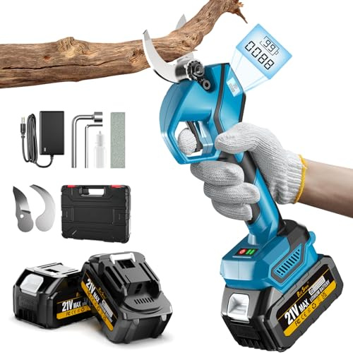 Sécateur Électrique Sans Fil 35MM SK5, 2 Batteries 4.0Ah, Moteur Sans Balais 1000W, Bypass avec Compteur LED & Interrupteur Sécurité, Outil Puissant pour Jardin Verger